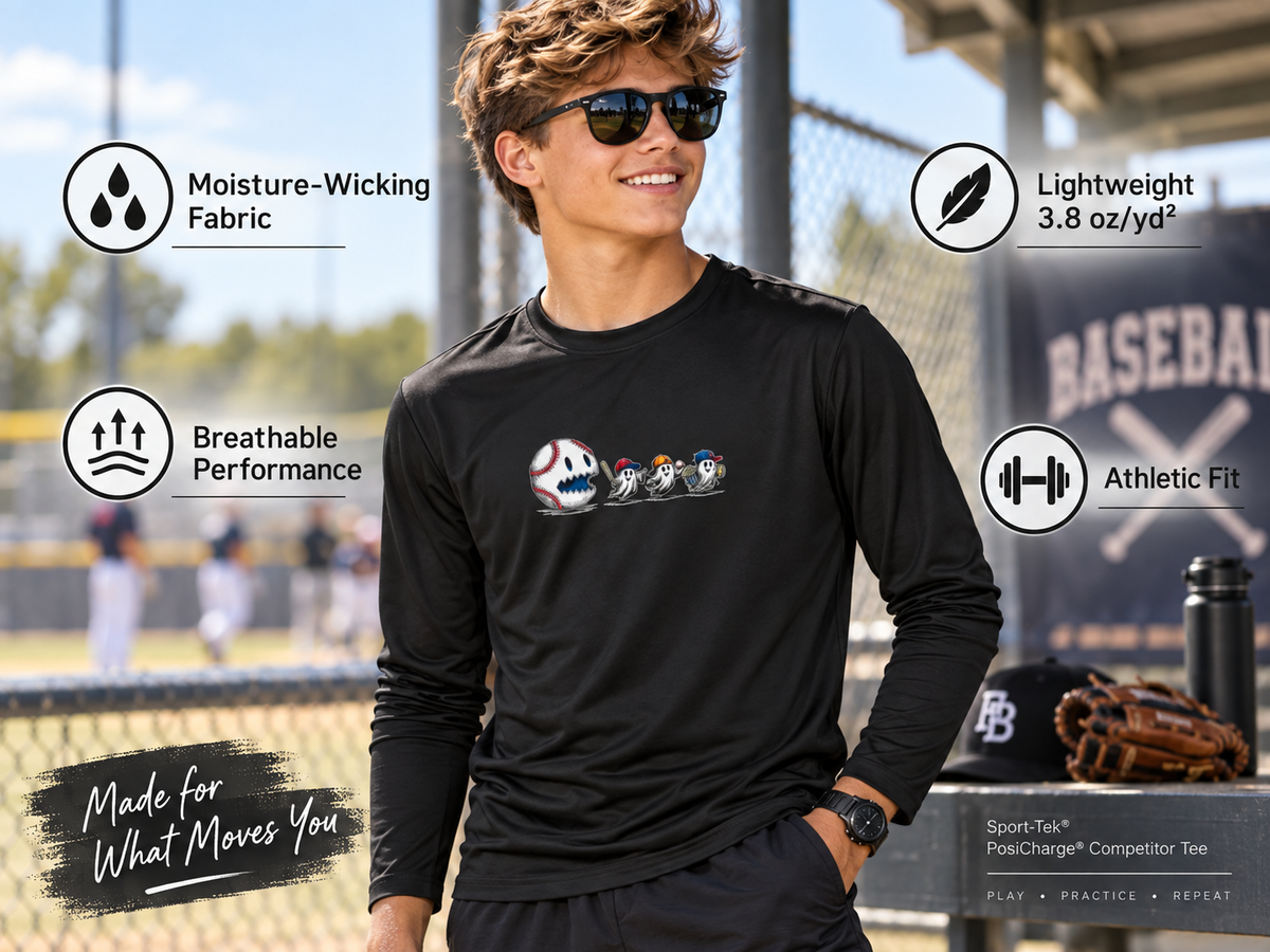 Youth Tee - Fun Halloween Ghosts Baseball Eating Long Sleeve Shirt.