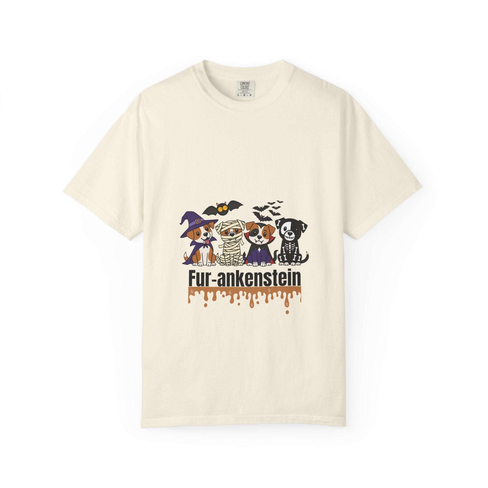 Red Halloween t-shirt featuring cute puppy graphic, casual wear by Printify
