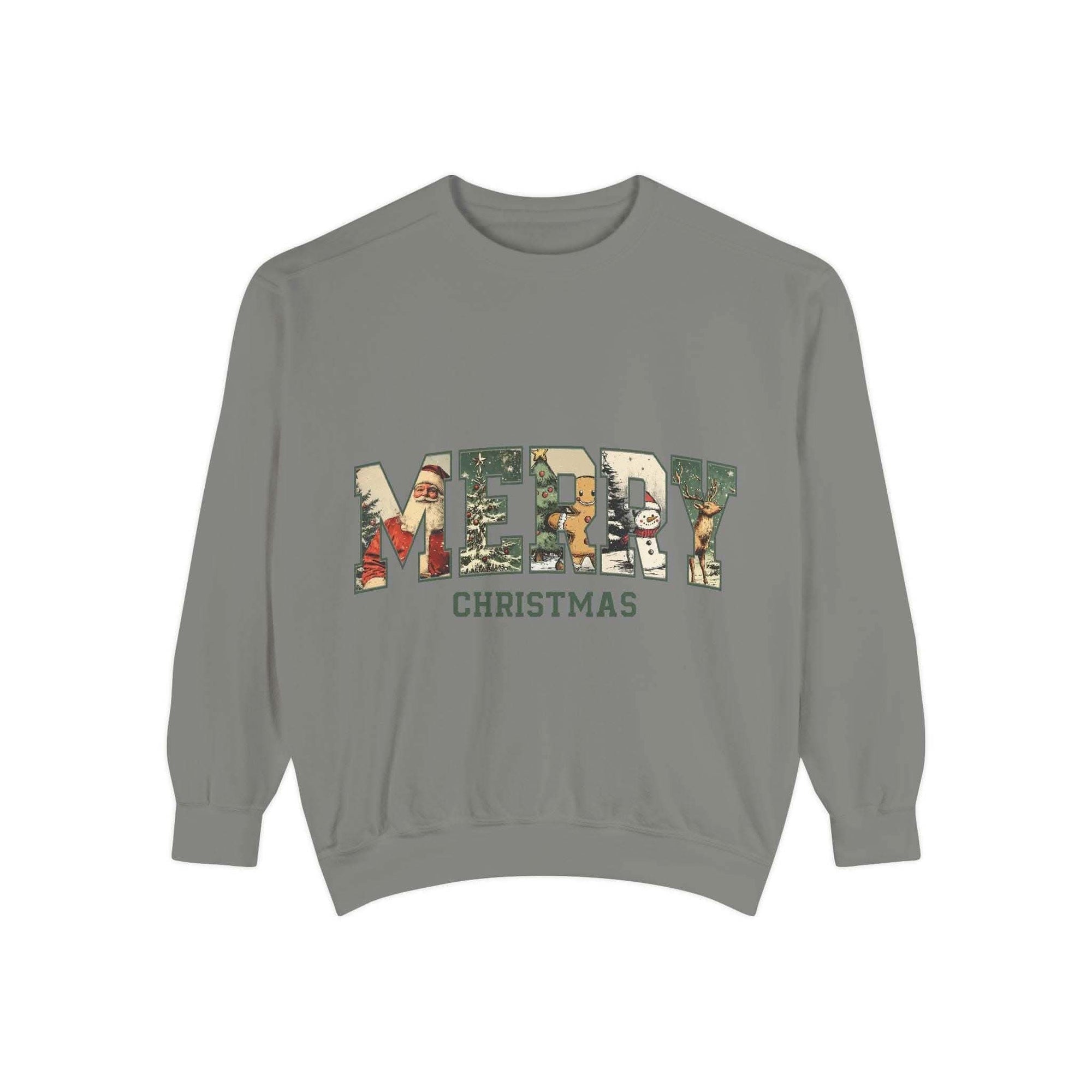 Vintage Varsity Merry Christmas sweatshirt with cozy holiday design and soft fabric
