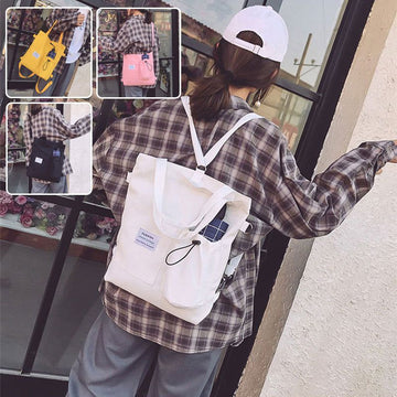 Harajuku Canvas Bags Students Handbag With Pockets Preppy Backpack Shoulder Bag For Women Schoolbags