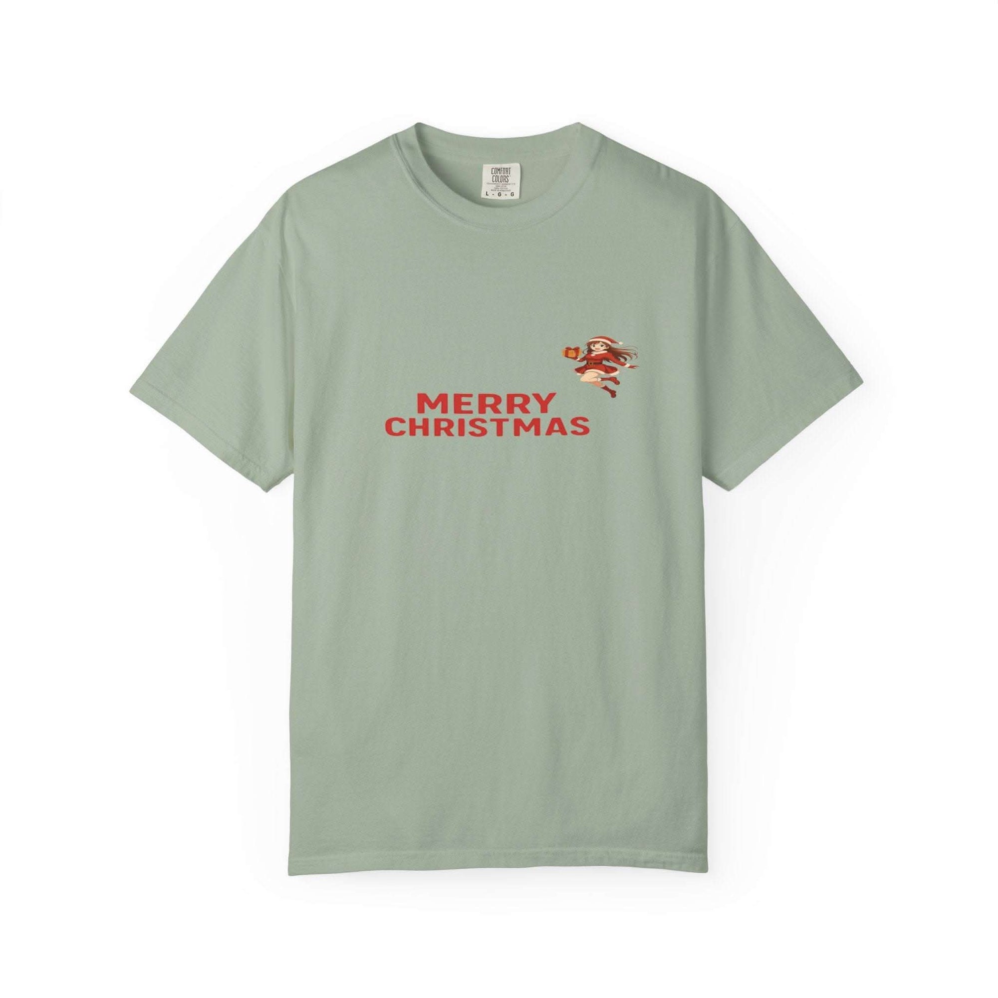 Black unisex Anime Christmas Santa T-shirt featuring festive graphics, perfect for holiday celebrations.