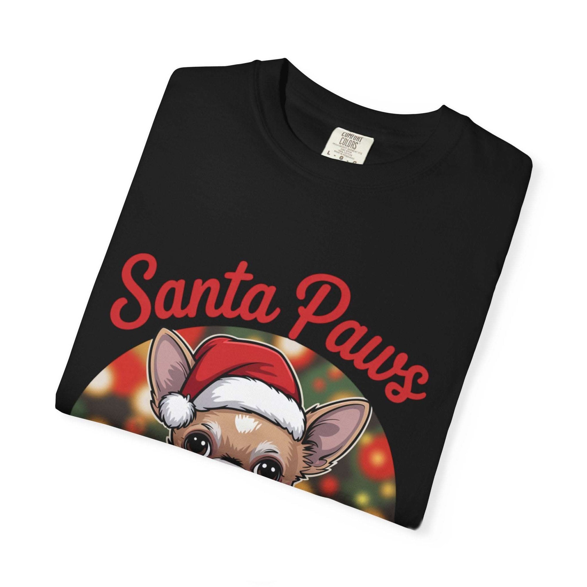 Bay Chihuahua Santa Paws T-Shirt from Printify, festive holiday pet apparel for dog lovers