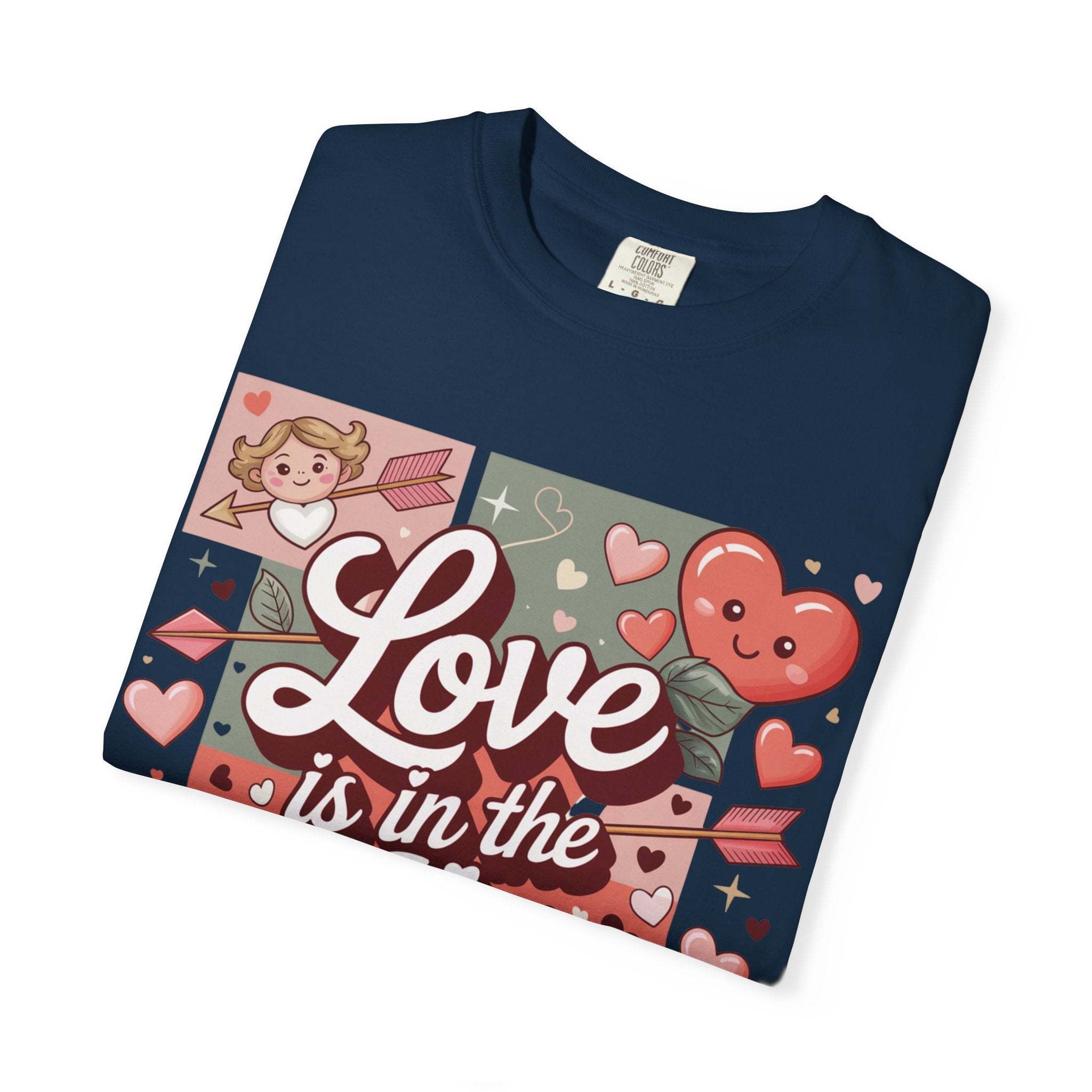 Valentine's 'Love Is in the Air' t-shirt with heart collage and vintage look
