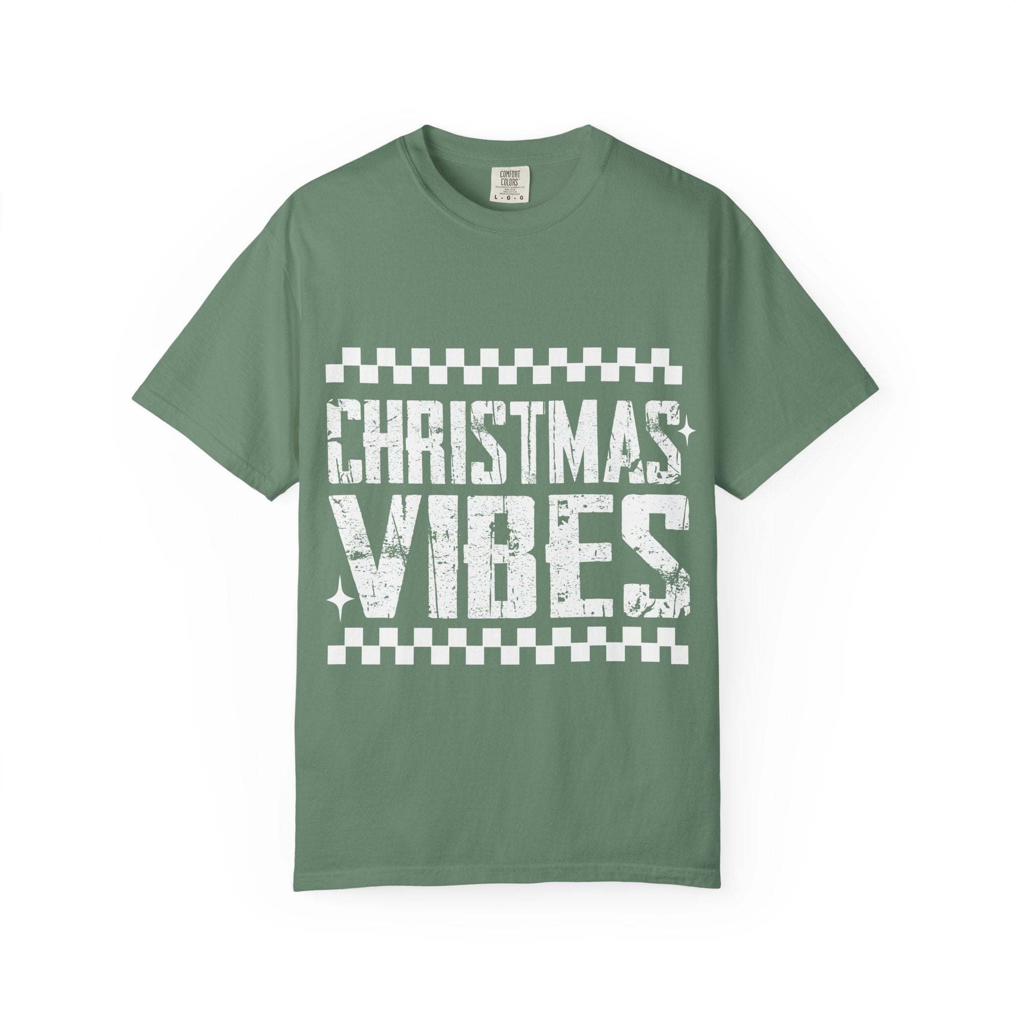 Distressed 'Christmas Vibes' T-Shirt — Garment-Dyed Holiday Tee