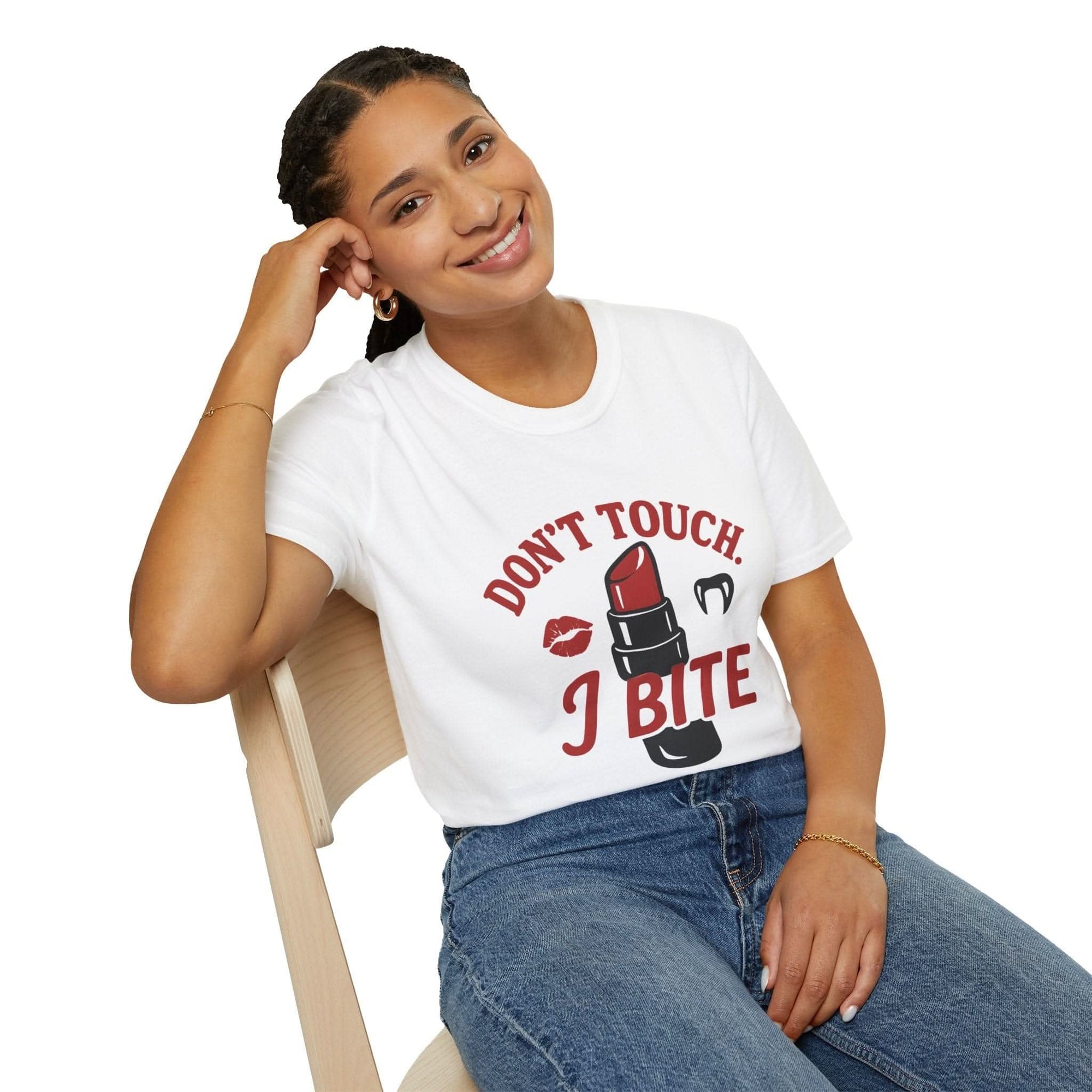 Unisex T-Shirt with Don’t Touch I Bite Bratcore graphic design showcasing edgy punk style and confident attitude