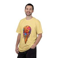 Colorful dripping ice cream cone graphic on relaxed-fit neon melting ice cream t-shirt