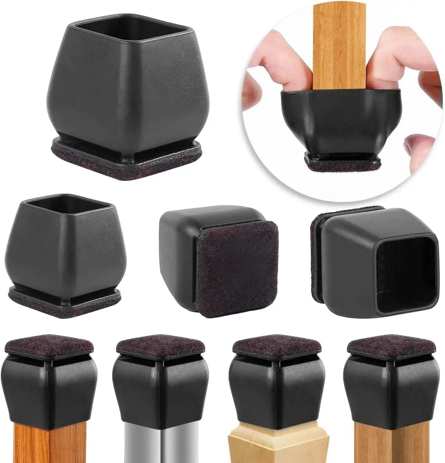 8PCS black silicone chair leg protectors with felt pads for floor protection on hardwood and furniture