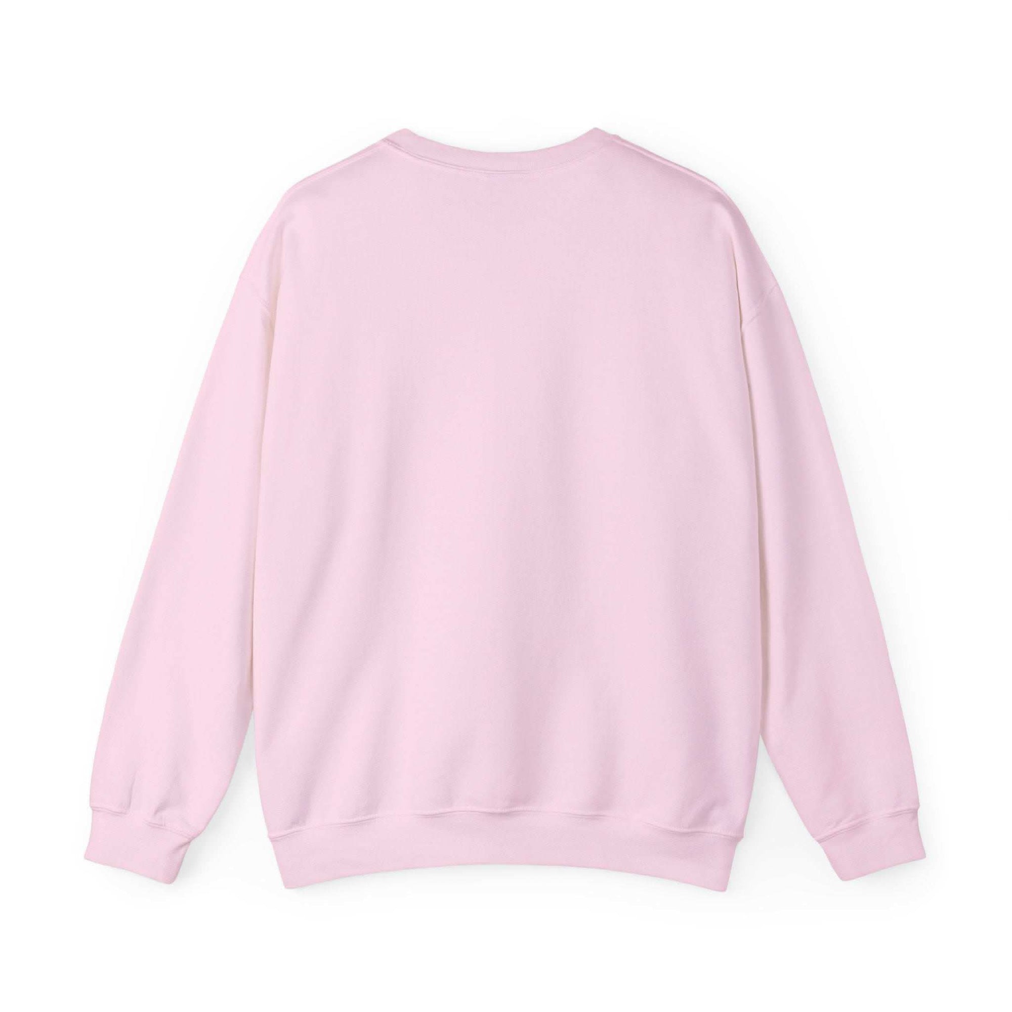 Back view of pink Varsity Besties Crewneck Sweatshirt made from cotton blend fabric
