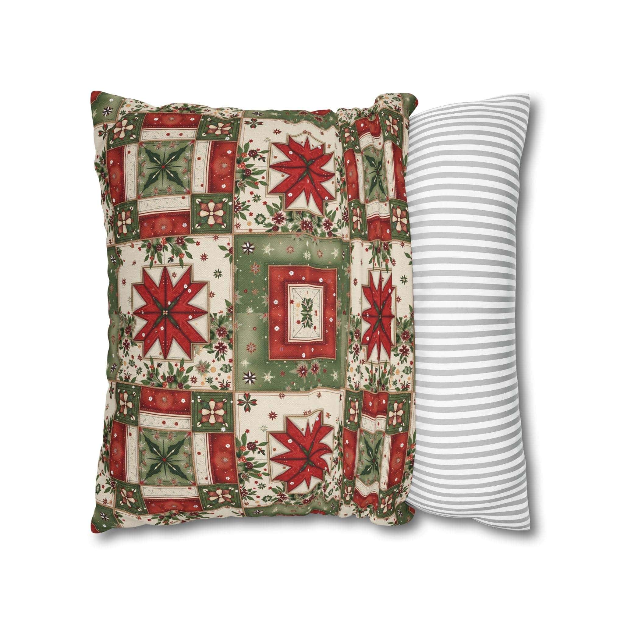 Patchwork Christmas Star pillowcase with warm tones and geometric design for festive holiday decor