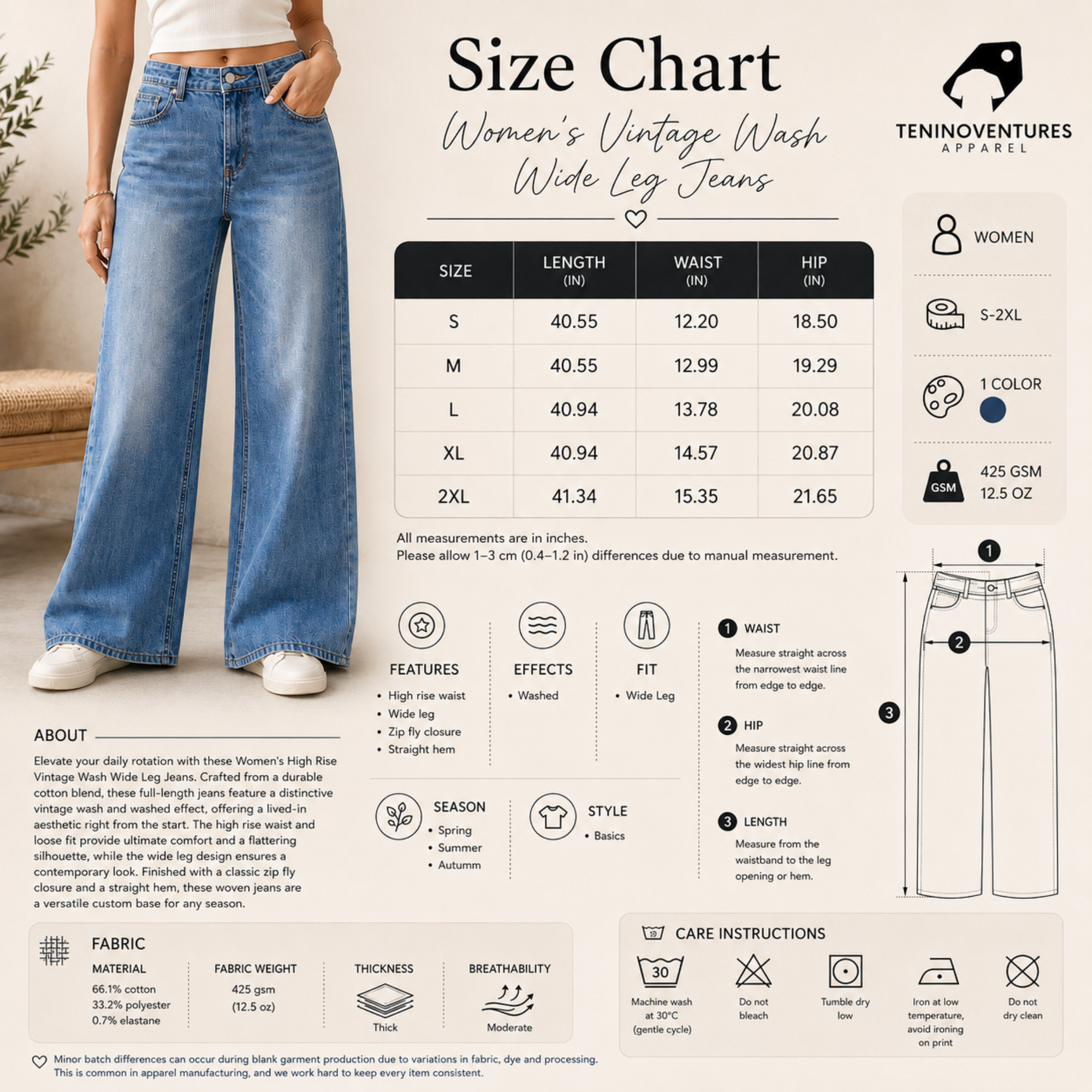 Women’s vintage wash wide leg jeans high-rise loose fit denim pants stylish casual wear
