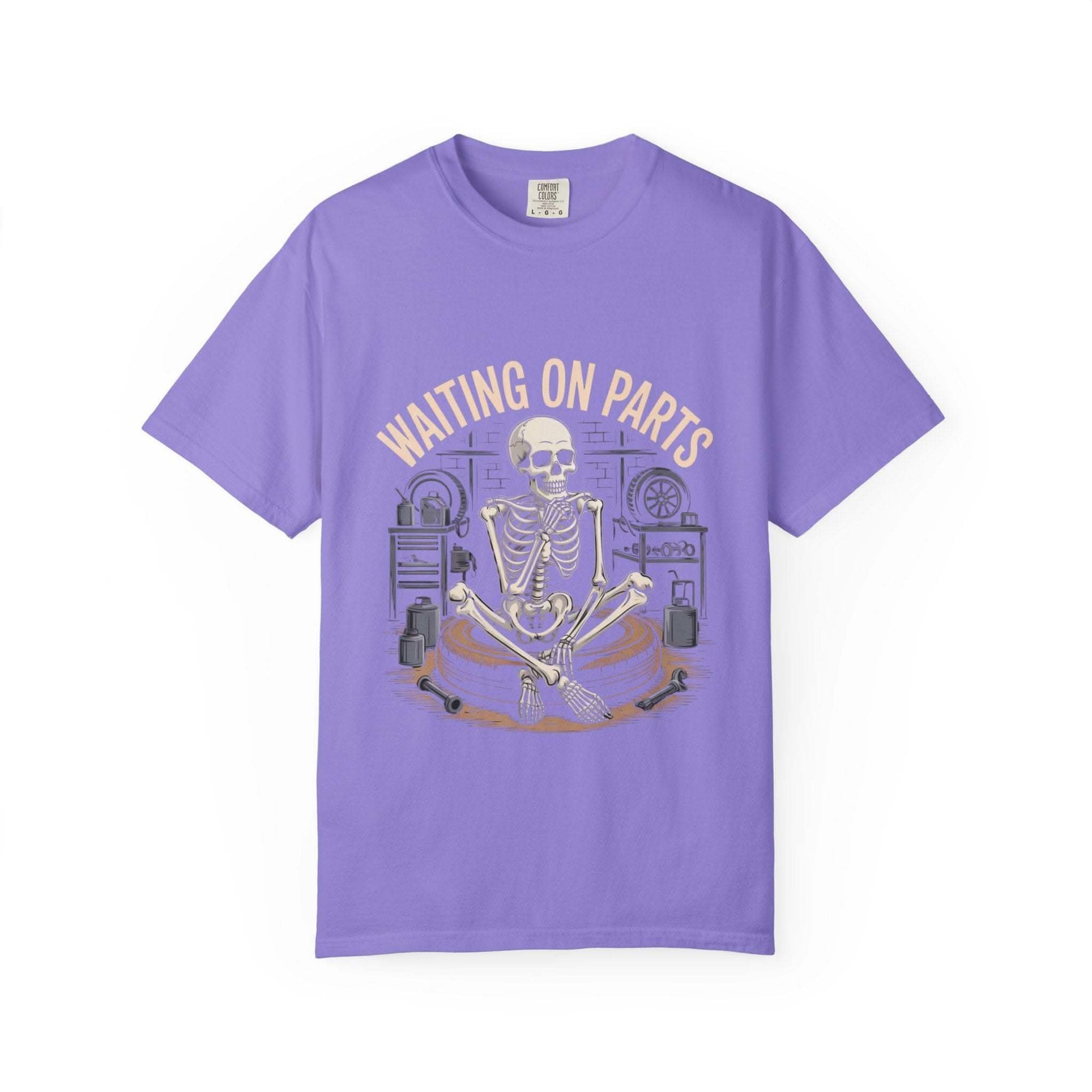 Vintage garment-dyed Waiting on Parts TShirt mechanic tee with relaxed fit and faded text design