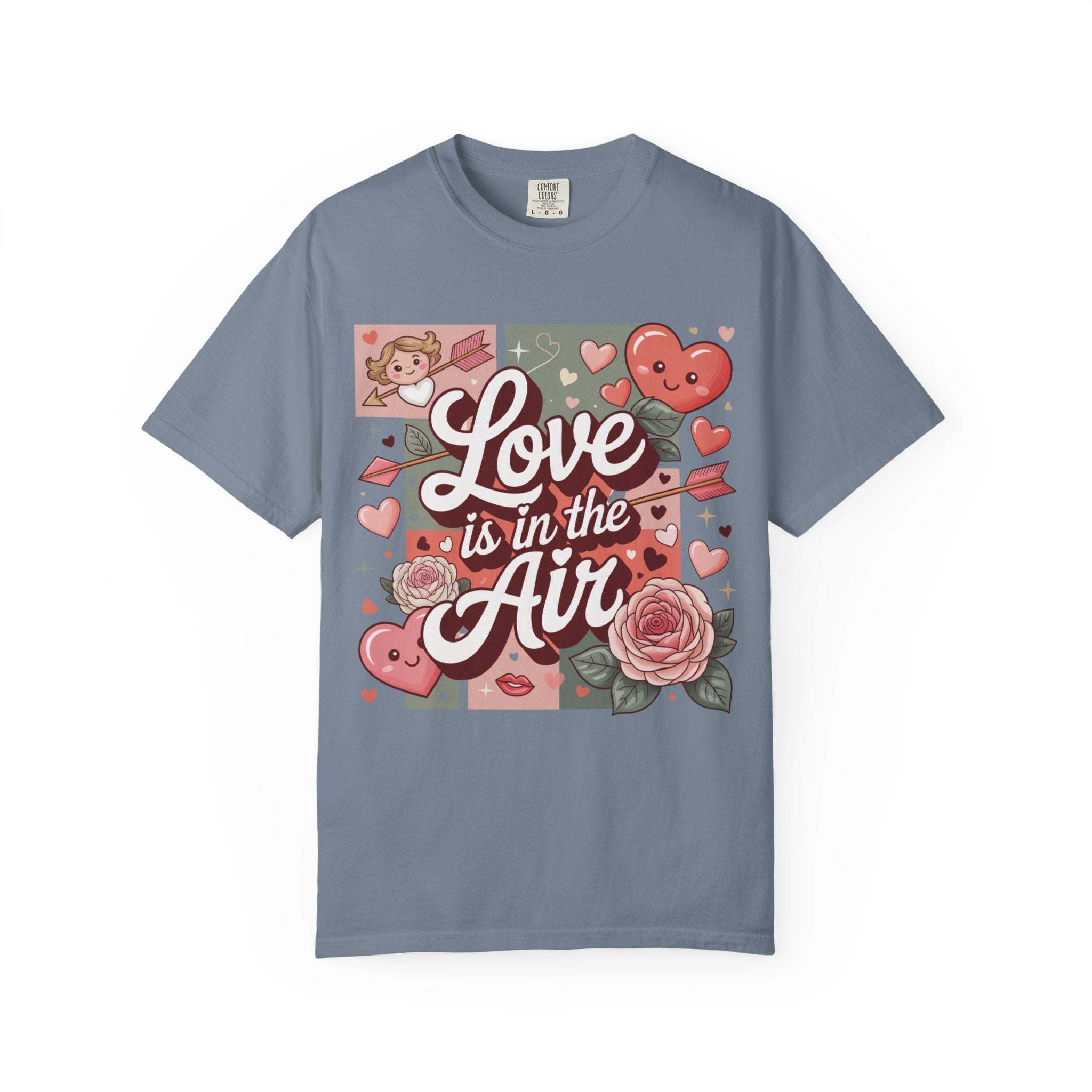 Valentine’s Love Is in the Air T-shirt with heart collage and vintage look