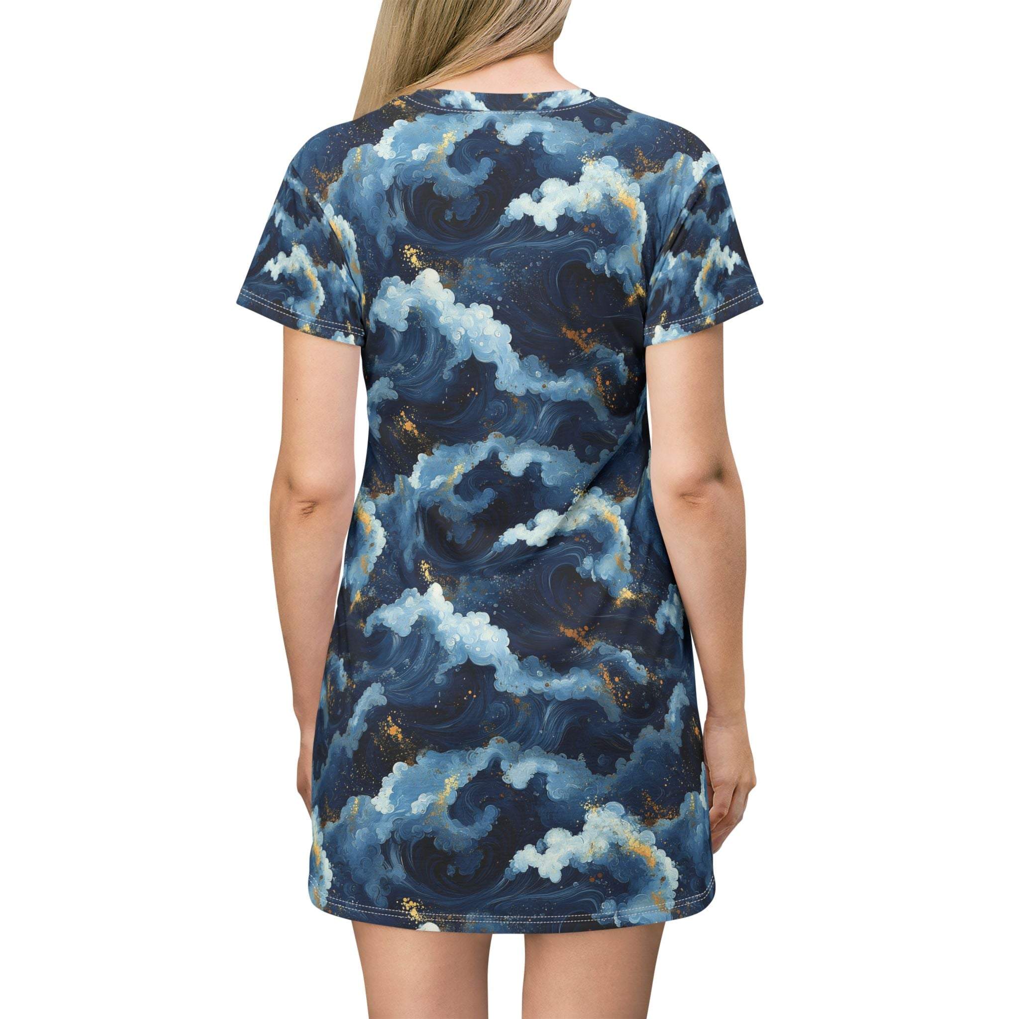 Navy Storm Cloud Pattern T-Shirt Dress | All-Over Print