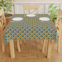 Mediterranean Lemon tablecloth with vibrant citrus motifs and coastal design for dining tables