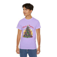 Black Merry Pugmas holiday t-shirt from Printify, featuring festive pug design for dog lovers.