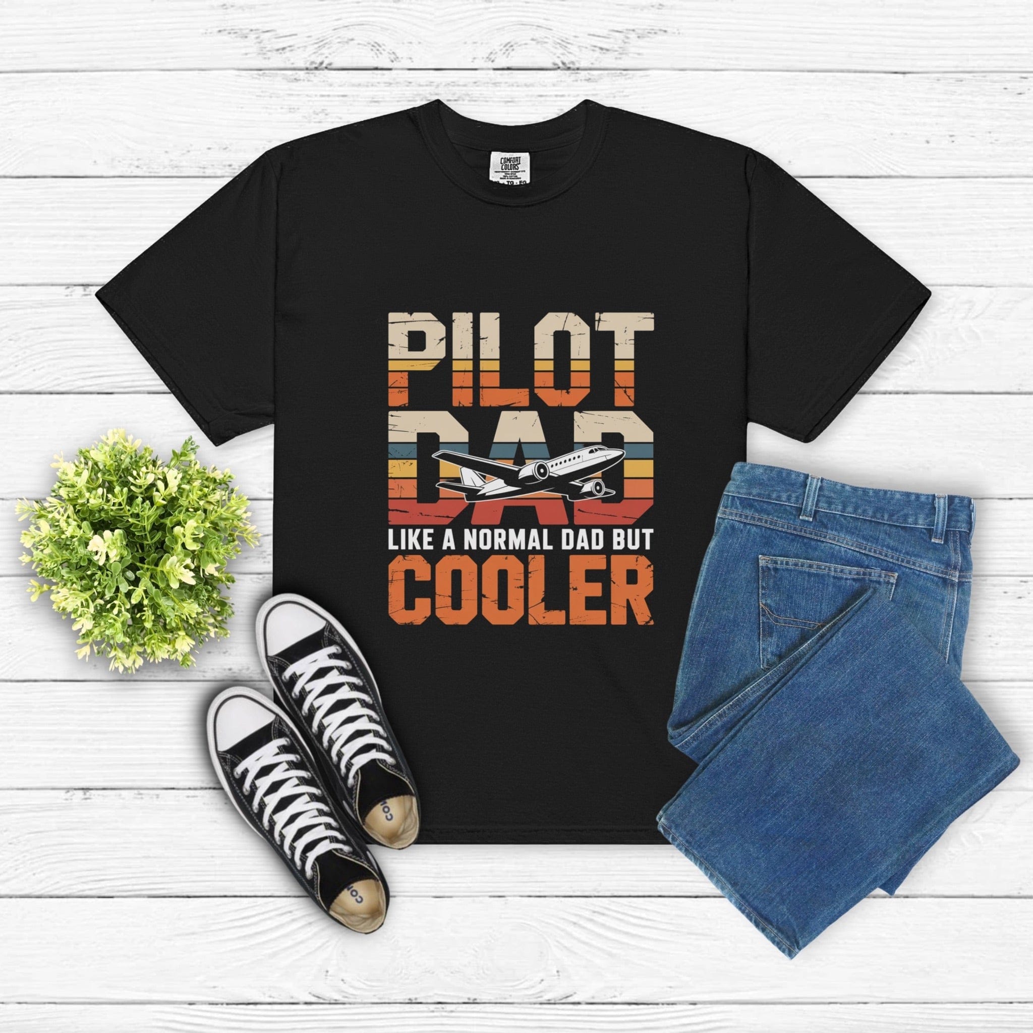 Pilot Dad Like a Normal Dad But Cooler T-shirt in vintage tones on soft heavyweight cotton