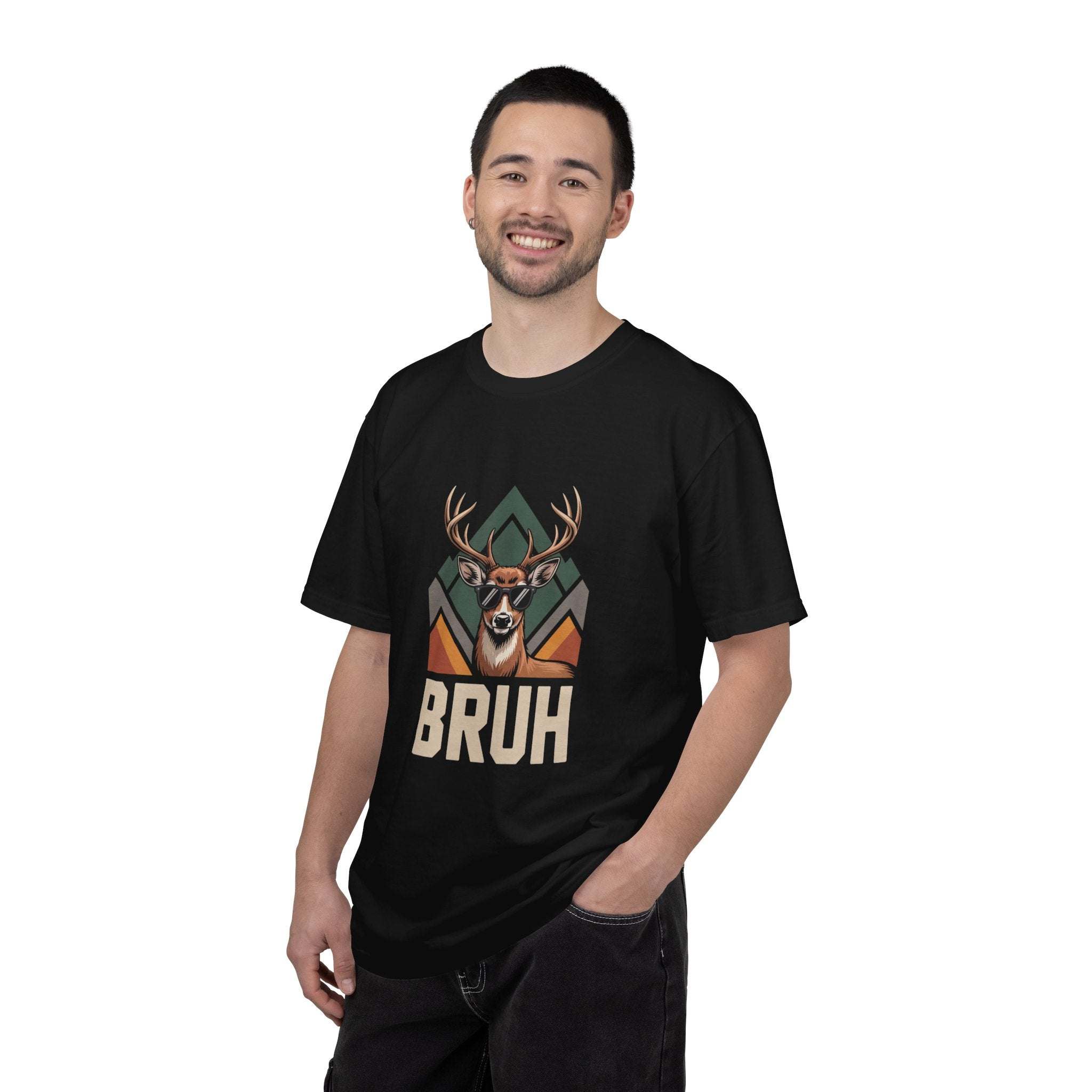 Bruh Deer T-Shirt featuring funny deer graphic on soft, heavyweight cotton tee for casual outdoor wear