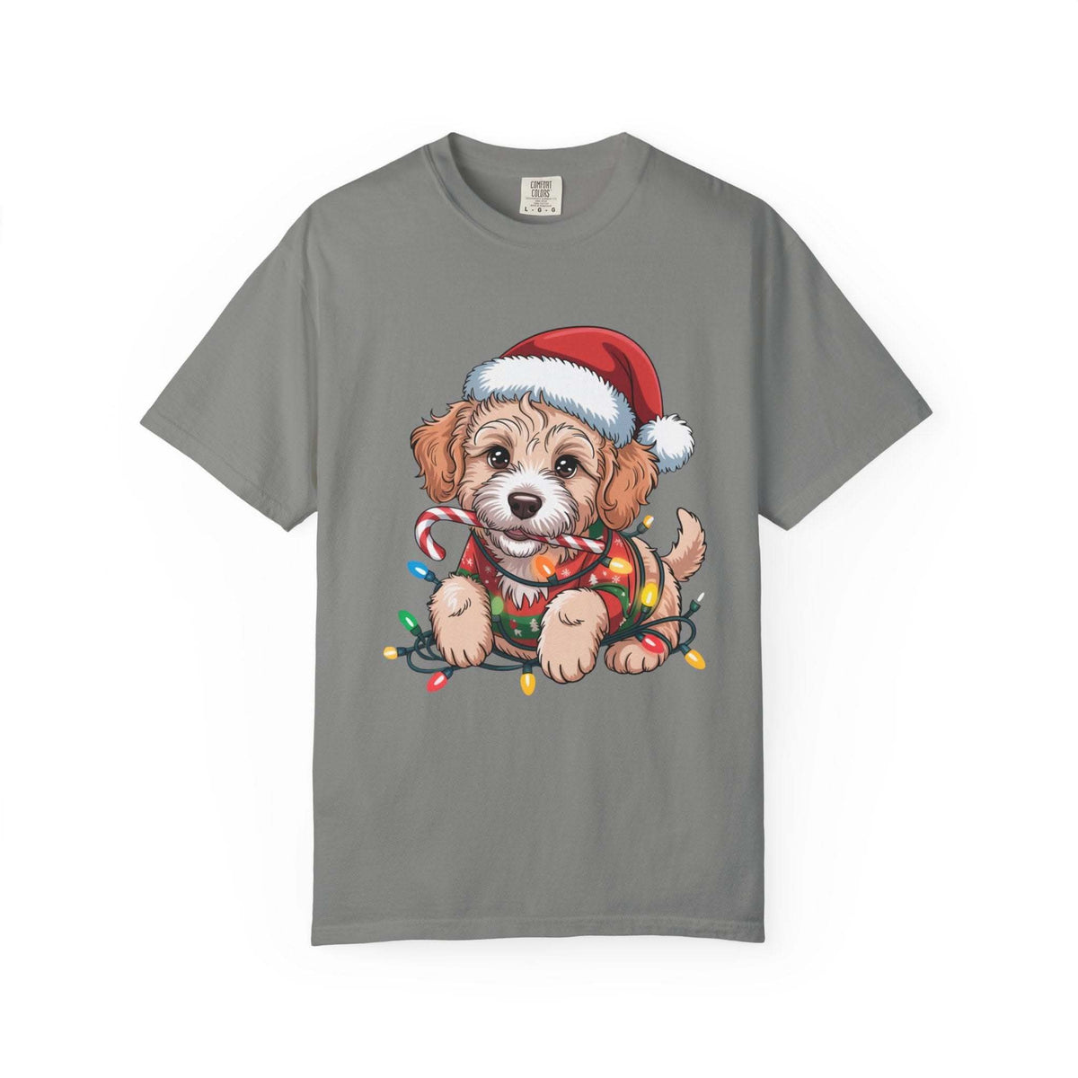 True Navy Christmas t-shirt featuring a Labradoodle design, ideal for dog lovers, by Printify.