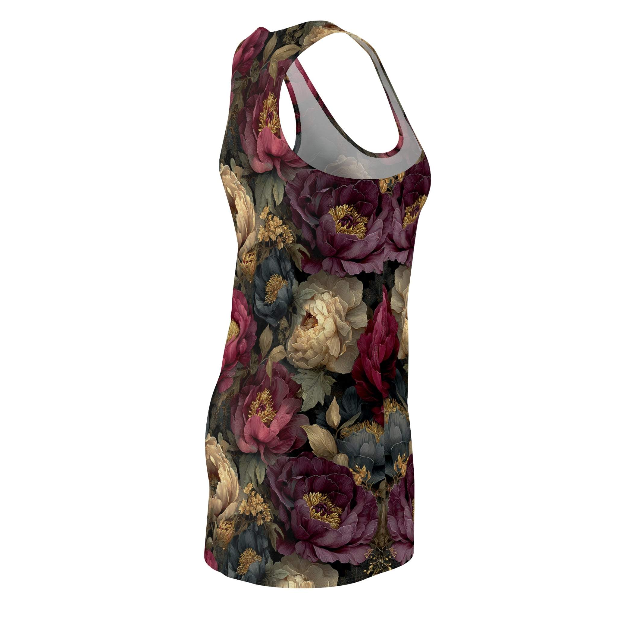 Vintage Dark Floral Racerback Dress | Peony Allover Print