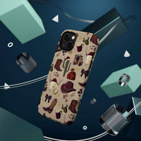 Cowboy Christmas design phone case for iPhone 17 in glossy finish by Printify, featuring festive colors and patterns.