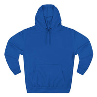 Blue fleece hoodie with adjustable hood and kangaroo pocket