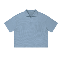 Unisex waffle boxy polo shirt in cotton blend with oversized fit and short sleeves