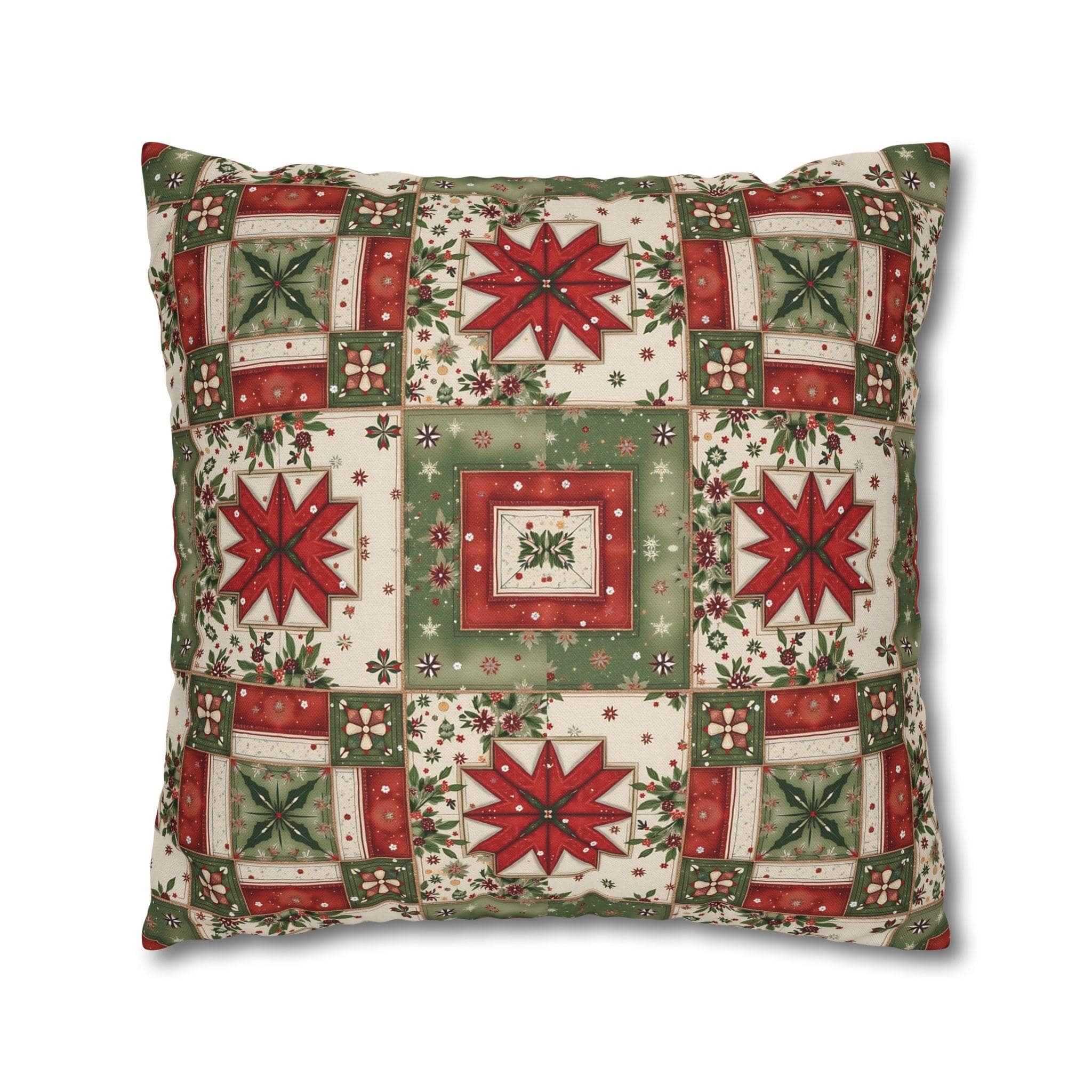 Patchwork Christmas Star pillowcase with cozy holiday star patchwork design on a decorative throw pillow cover