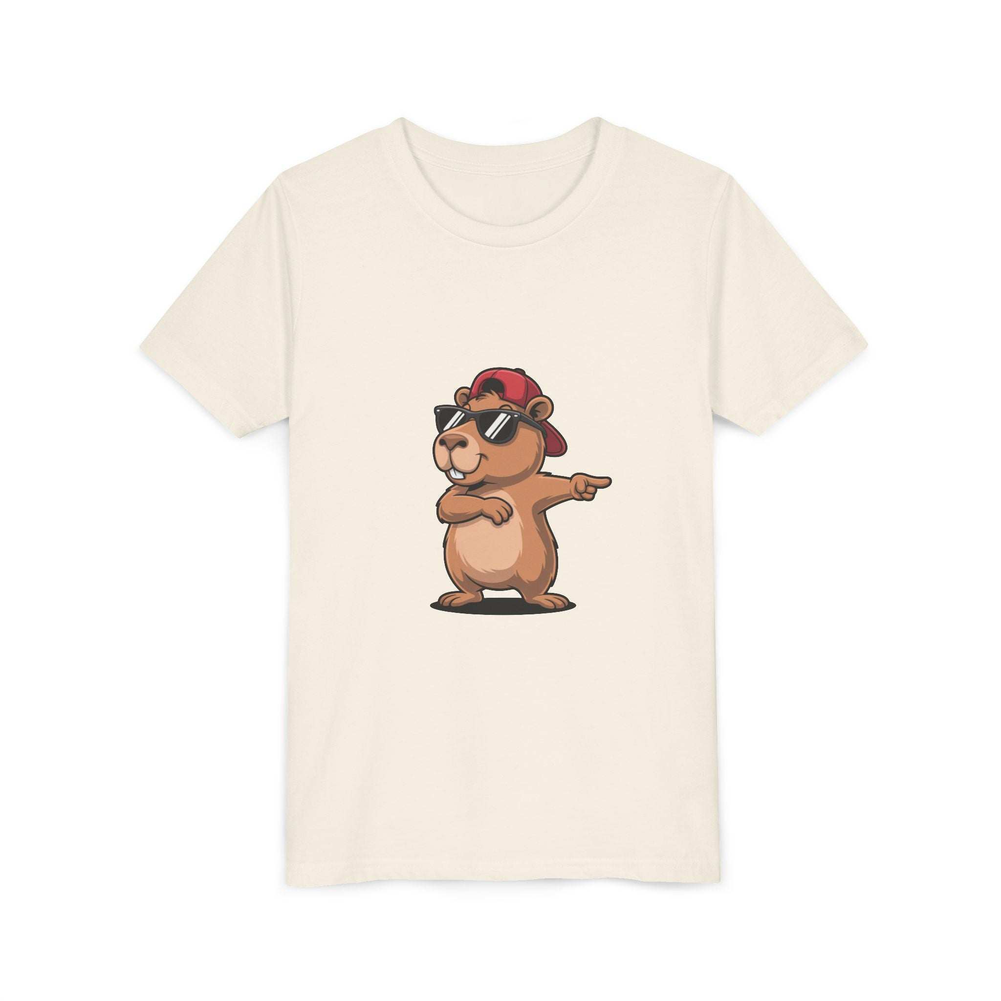 Cool capybara wearing hat and sunglasses on soft cotton youth t-shirt