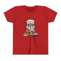 Youth tee featuring playful Otter Sushi Chef crafting sushi, soft breathable cotton design for kids