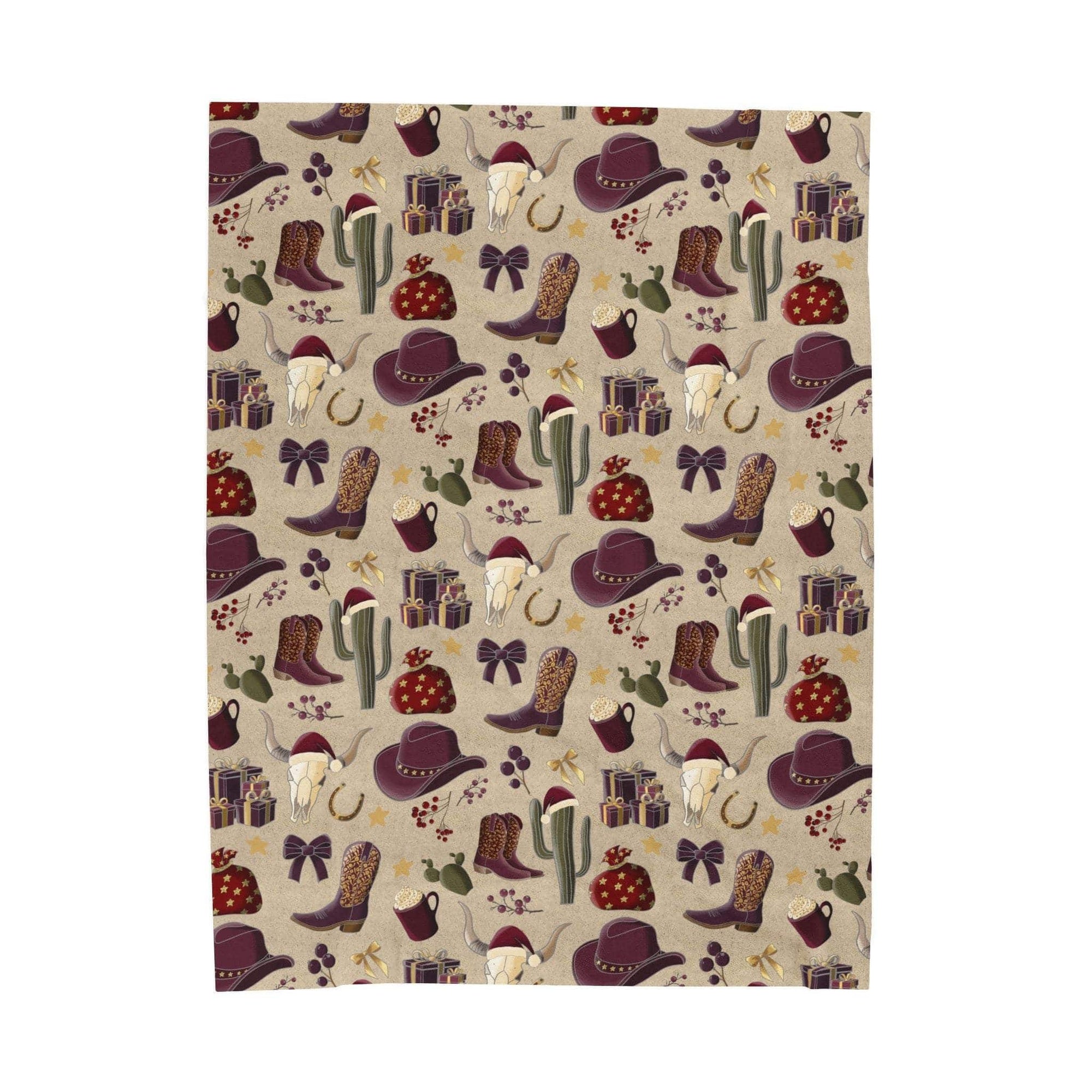 Cowboy Christmas plush blanket with festive western-themed design and vibrant colors