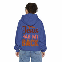 Jesus Has My Back Hoodie faith-based pullover with uplifting shoulder text and comfortable fit