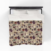 Cowboy Christmas themed plush blanket with festive Western pattern on bed