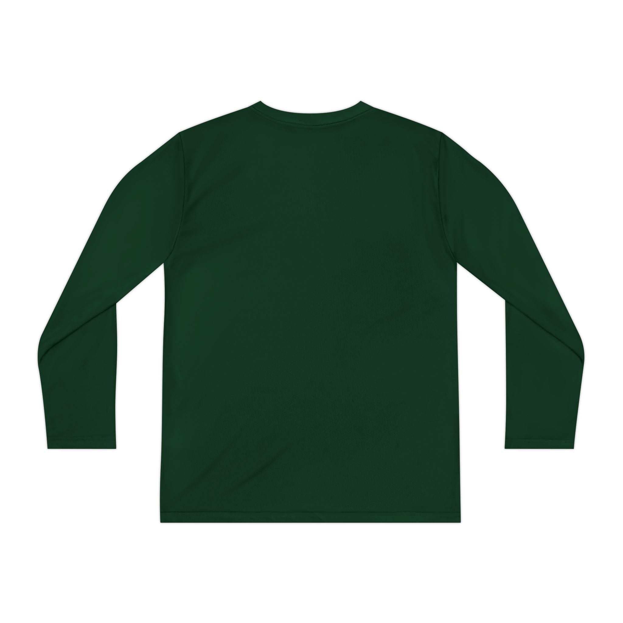 Dark green long sleeve youth tee with moisture-wicking fabric and athletic fit, perfect for Halloween and baseball fans