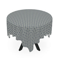 Tablecloth Indigo Floral with indigo ogee vine pattern on round table, polyester fabric, elegant and lightweight design
