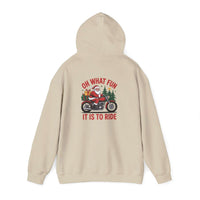 Santa motorcycle hoodie in black, featuring festive graphics, perfect for holiday celebrations and motorcycle enthusiasts.