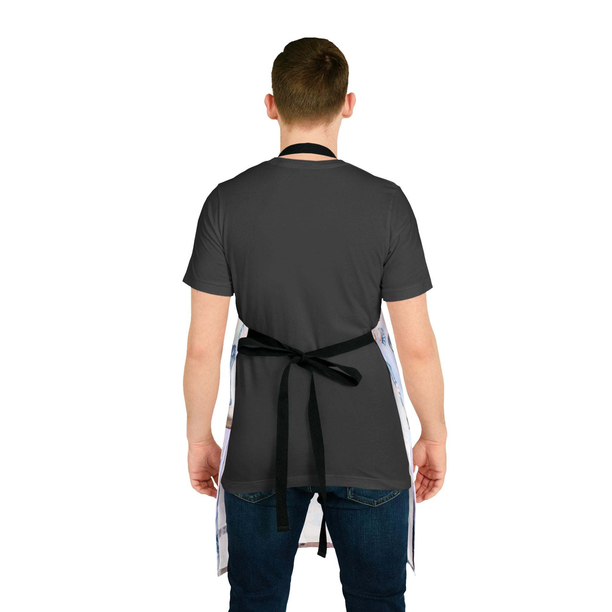 Back view of person wearing Pastel Coastal Cowgirl apron with black tie-back straps