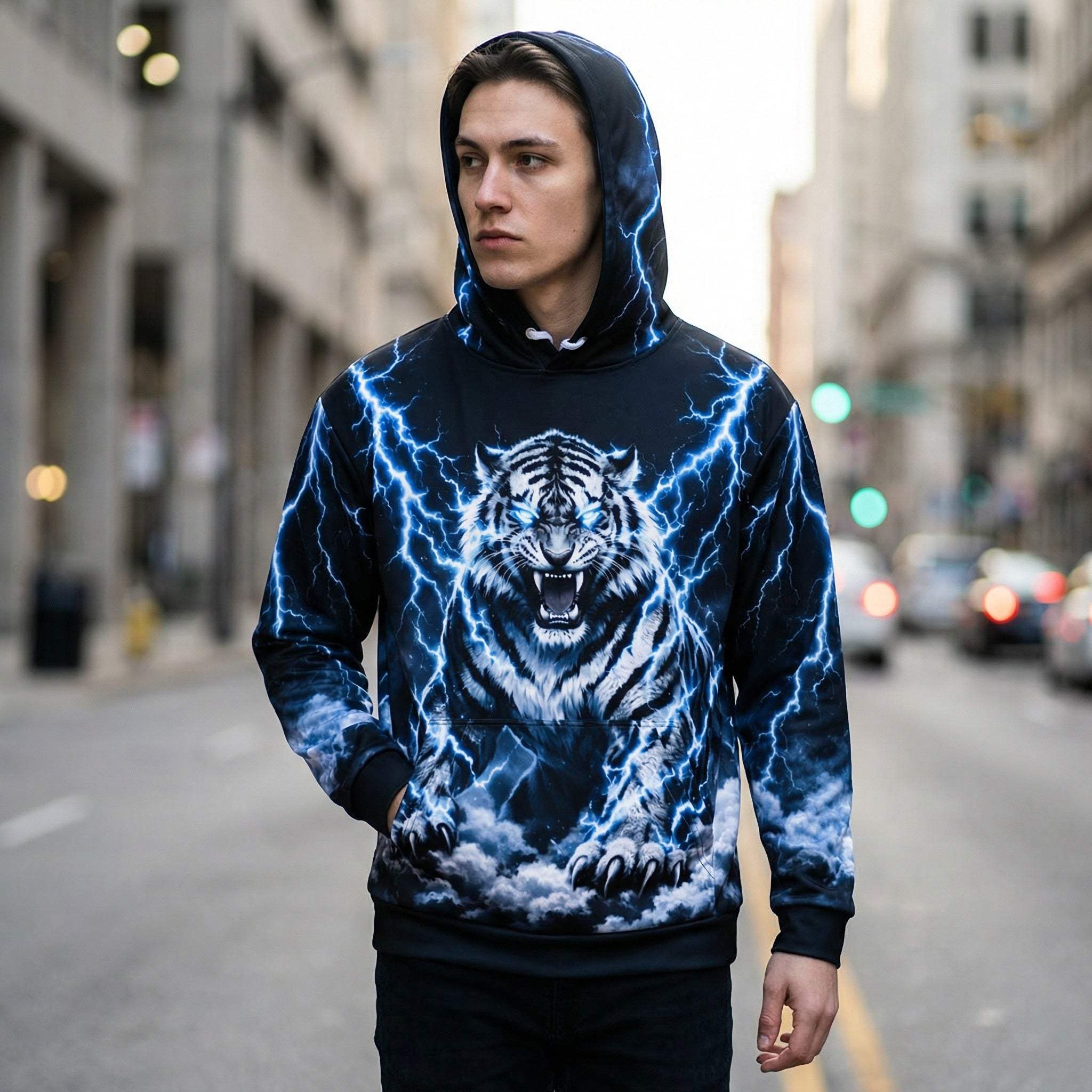 Thunder Tiger Unisex Hoodie – All-Over Print Cotton Streetwear