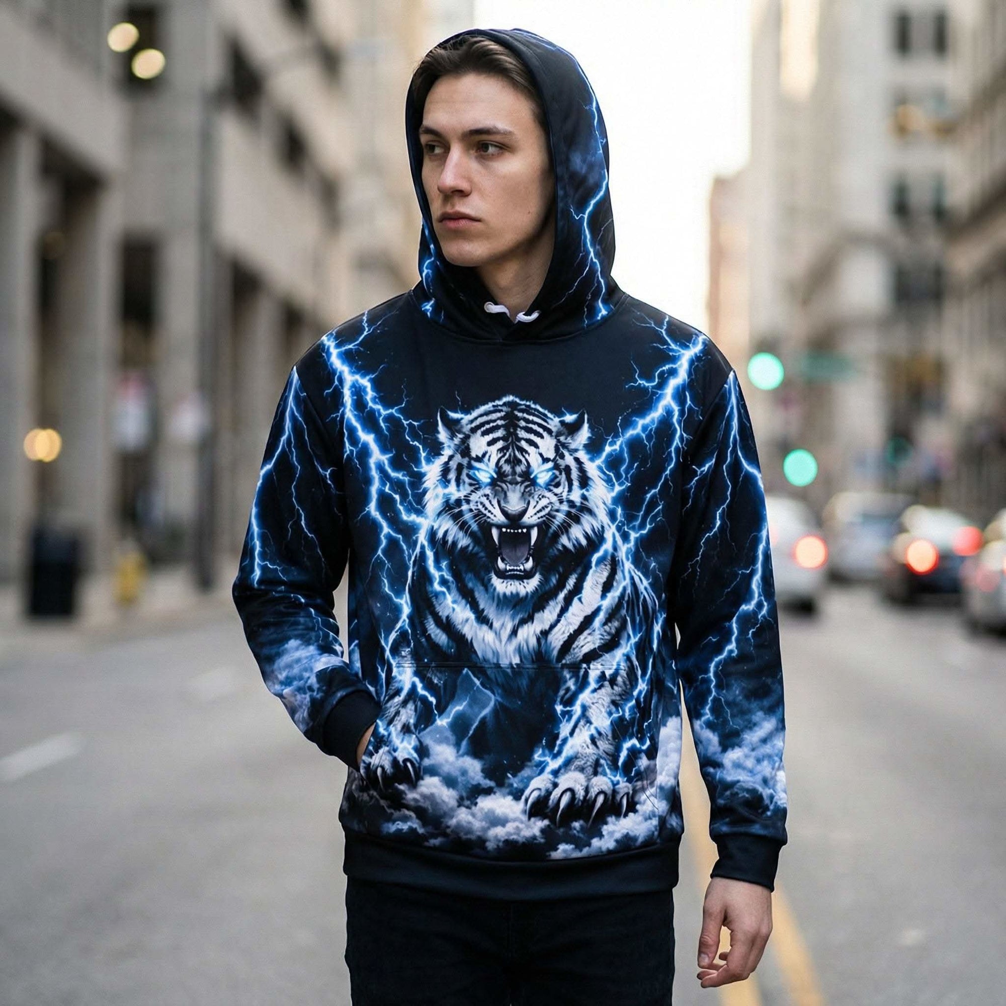 Thunder Tiger Unisex Hoodie – All-Over Print Cotton Streetwear