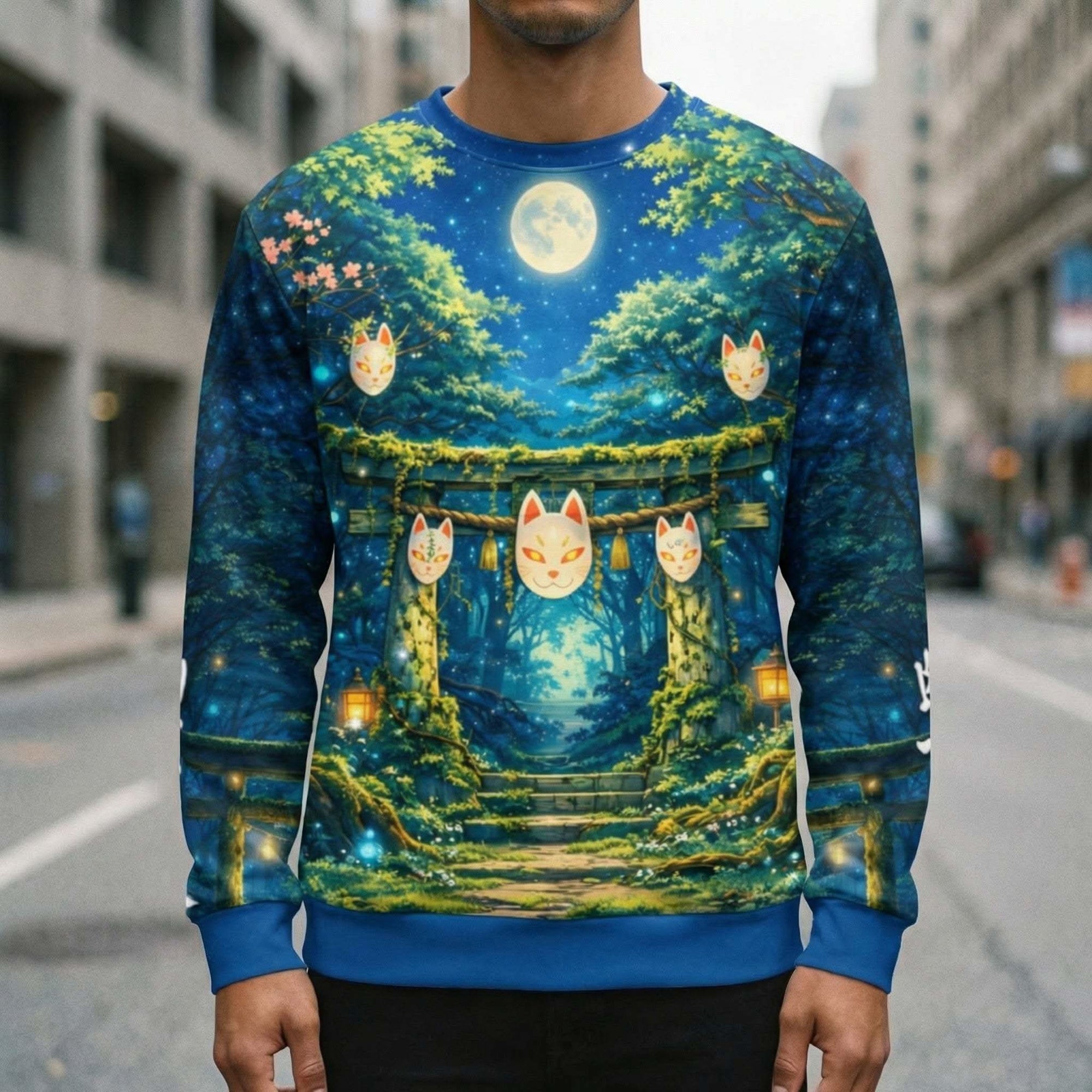 Japanese Spirit Forest Sweatshirt with yokai-inspired design, soft cotton blend, and relaxed fit for casual streetwear