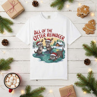 Otter Reindeer Tee with cute festive otter wearing reindeer antlers holiday design