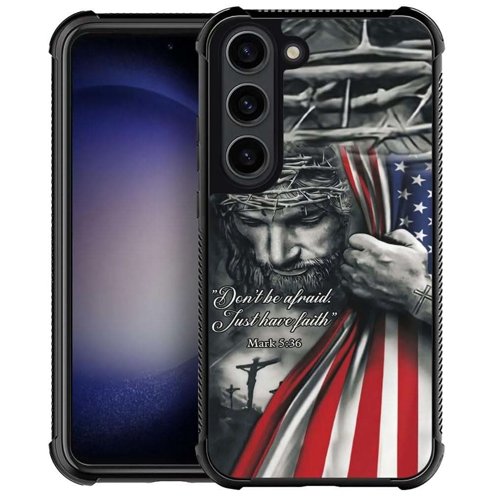 S23 phone case with American flag and Christian protector design, slim and durable cover for everyday phone protection