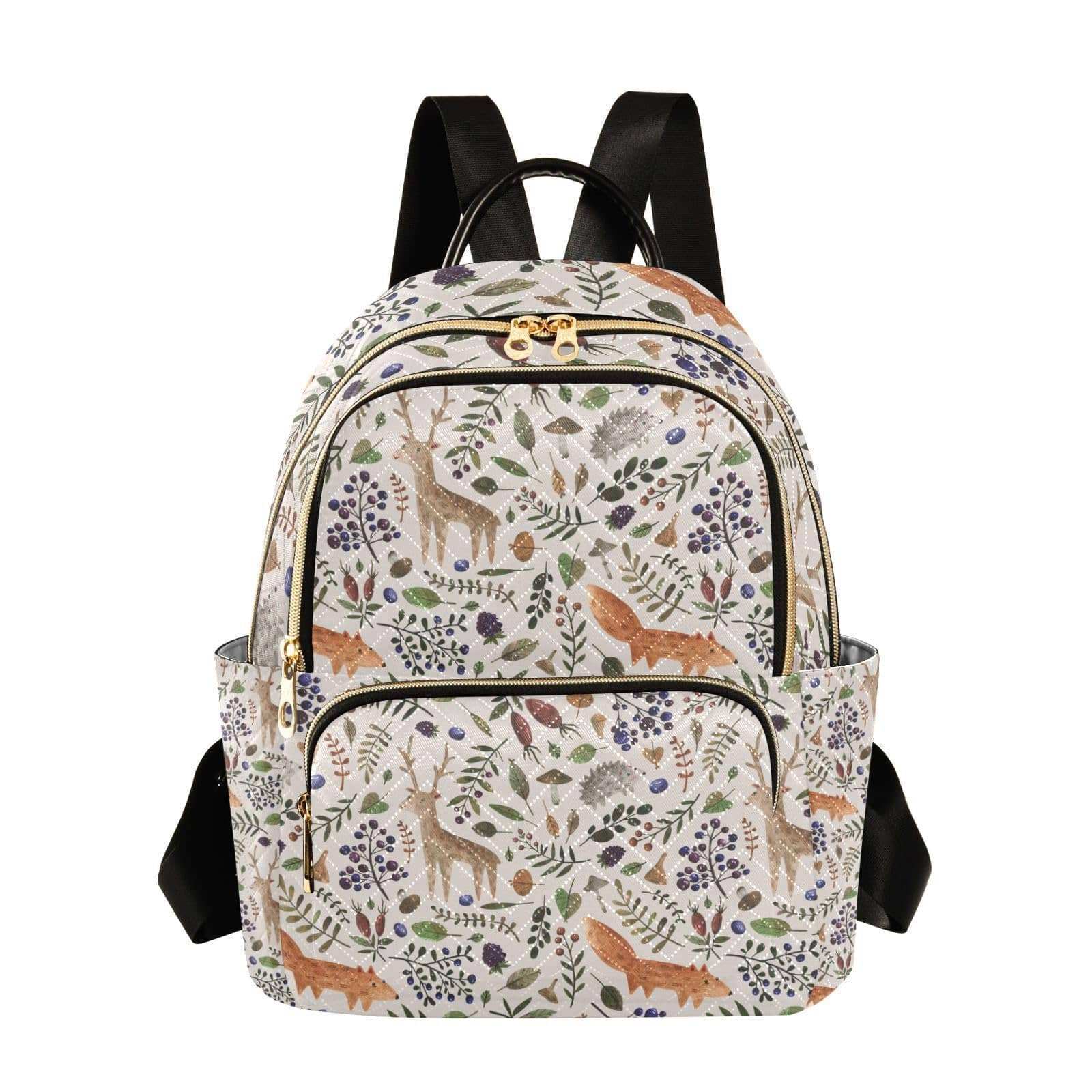 Yasala Women Fashion Backpack in autumn fauna design with multiple compartments and adjustable straps