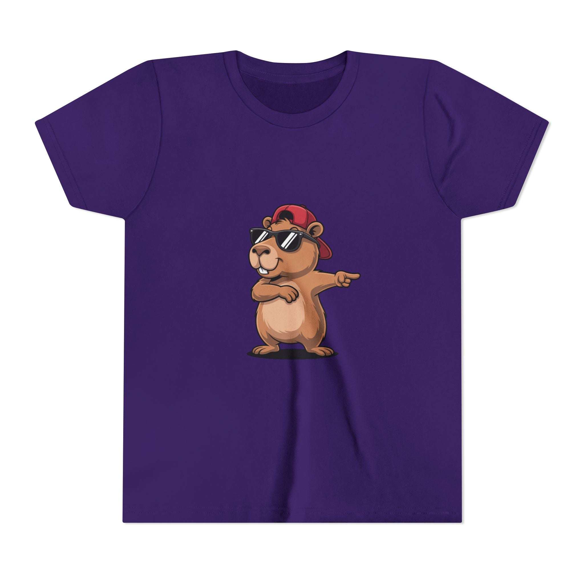 Cool capybara wearing hat and sunglasses on soft cotton youth tee