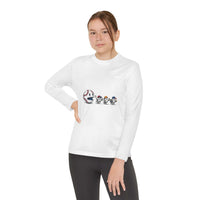 Youth Tee long sleeve shirt with baseball eating Halloween ghosts design, moisture-wicking fabric perfect for active kids.