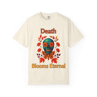 Unisex black T-shirt featuring gothic skull design, ideal for Halloween and heavy metal fans by Printify