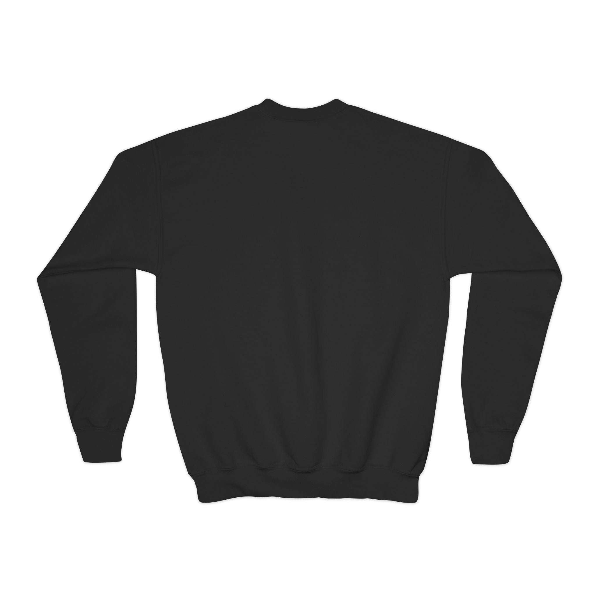 Black Moody Girl Highland Cow youth sweatshirt with ribbed collar and cuffs, loose fit, 50% cotton blend fabric.