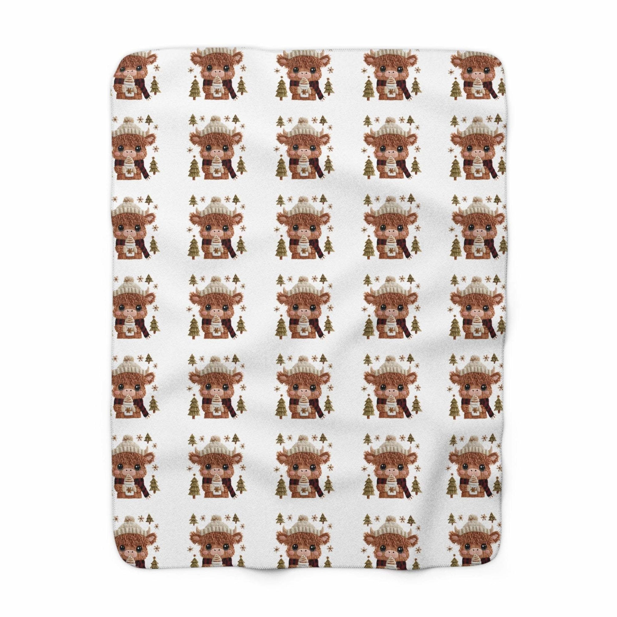 Highland cow Sherpa Blanket with plush fleece and rustic design for cozy warmth