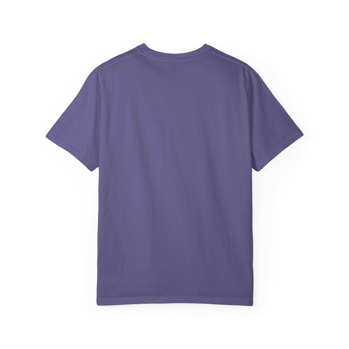 Back view of purple soft everyday tee with floral skeleton design and relaxed fit
