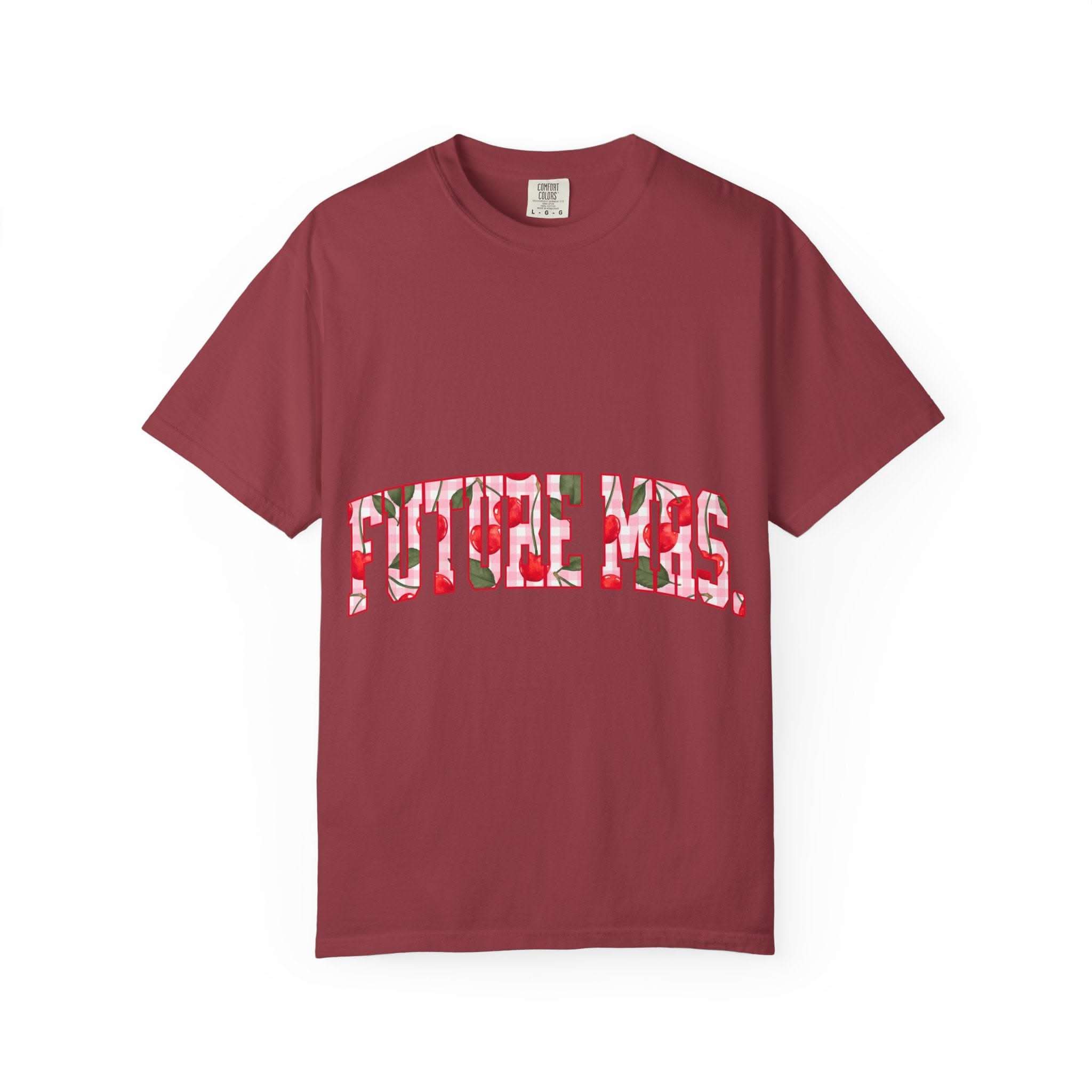 Future Mrs Cherry T-Shirt in muted colors for brides-to-be, soft and casual bridal tee