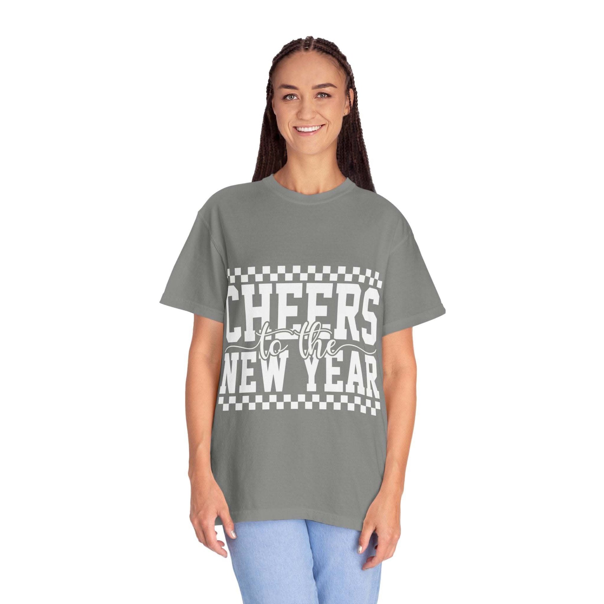Cheers for the New Year T-Shirt relaxed fit vintage garment-dyed graphic tee for casual celebrations